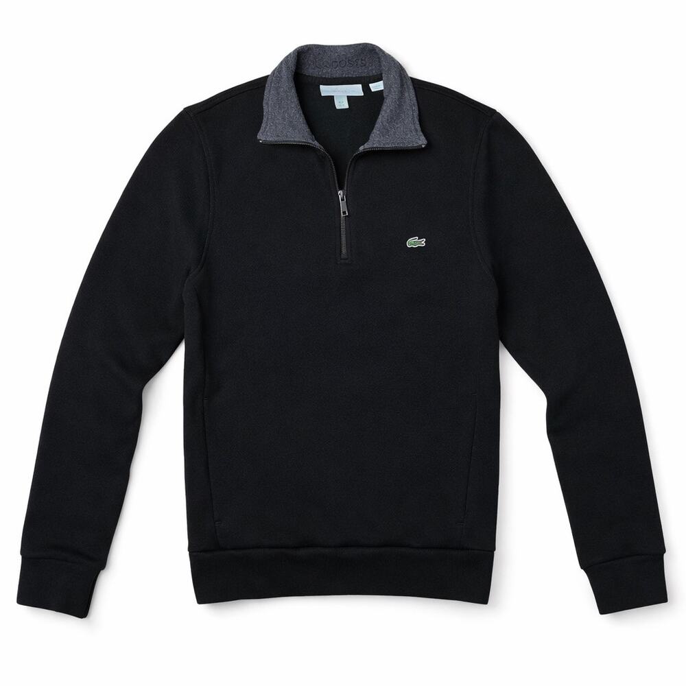 Lacoste Black Quarter Zip Pullover Small Croc Logo
